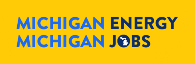 Michigan Energy Michigan Jobs logo with a yellow background and blue text.
