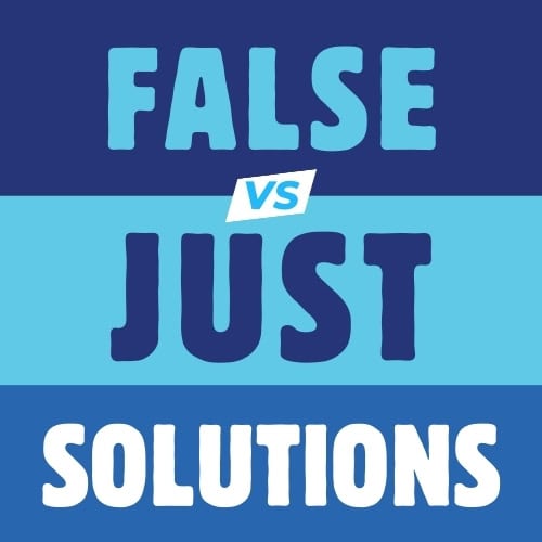 False vs Just logo, representing solutions comparison.