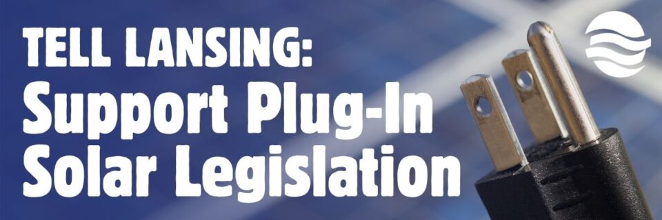 Plug in Solar Banner with panels and a plug next to text
