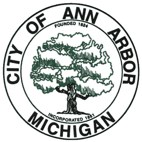 Tree emblem representing the City of Arbor, Michigan, founded in 1824, with circular text.