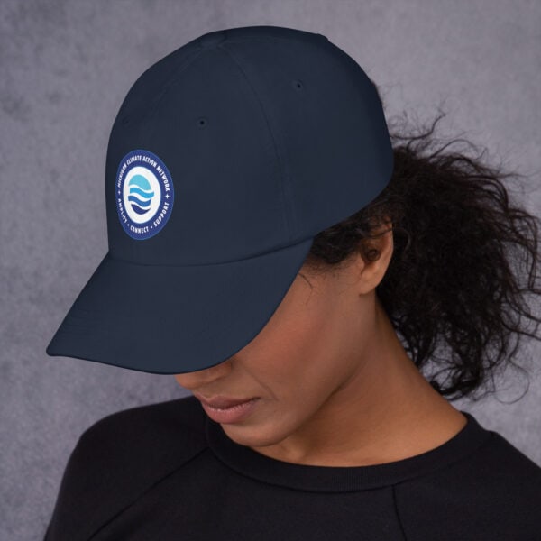 MiCAN Cap logo on navy blue baseball cap.