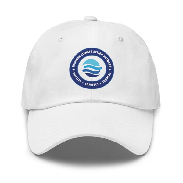 Michigan Climate Action Network logo on white baseball cap.