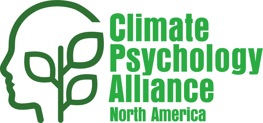 Nature-inspired logo of Climate Psychology Alliance North America featuring a human profile and a tree.