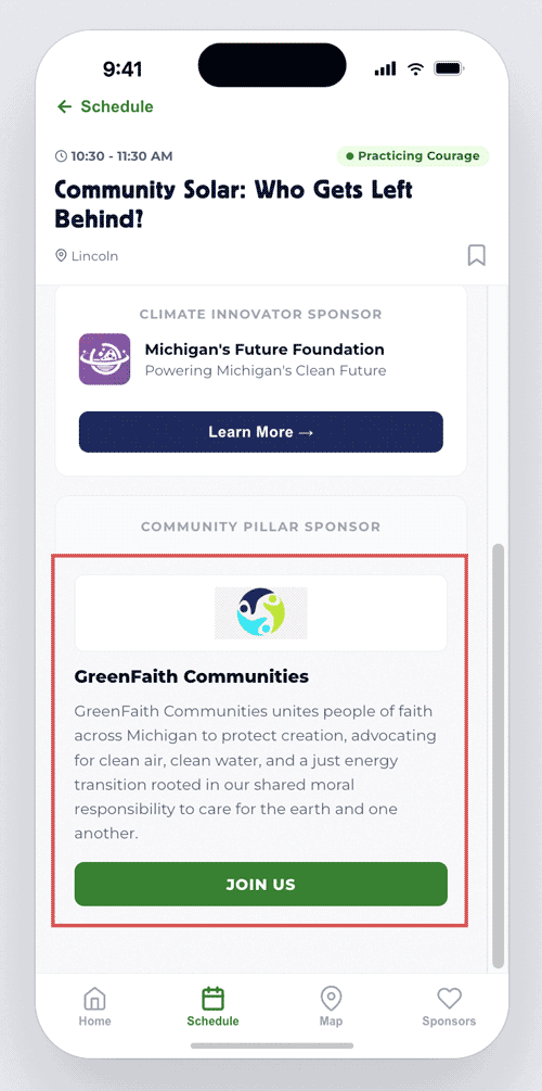 GreenFaith Communities logo for community pillar sponsor.
