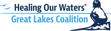 Healing Our Waters Great Lakes Coalition logo with a person sitting by a lake.