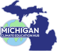 Michigan Climate Education Hub logo with map of Michigan and Earth globe.