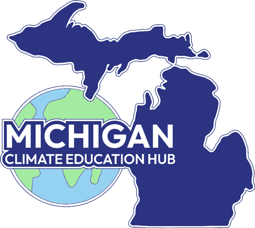 Michigan Climate Education Hub logo with map of Michigan and Earth globe.