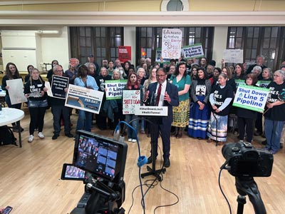 Protesters gather against Line 5 tunnel project at Michigan Supreme Court.