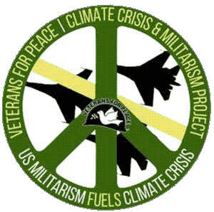 Veterans for Peace logo featuring peace symbol with aircraft and ship silhouettes.